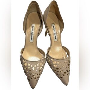 Stunning Beige Manolo Blahnik Laser Cut D'Orsay pumps 36.5🍨